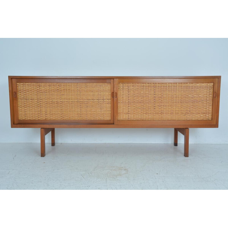 Vintage sideboard in teak and rattan by Hans Wegner for Ry furniture