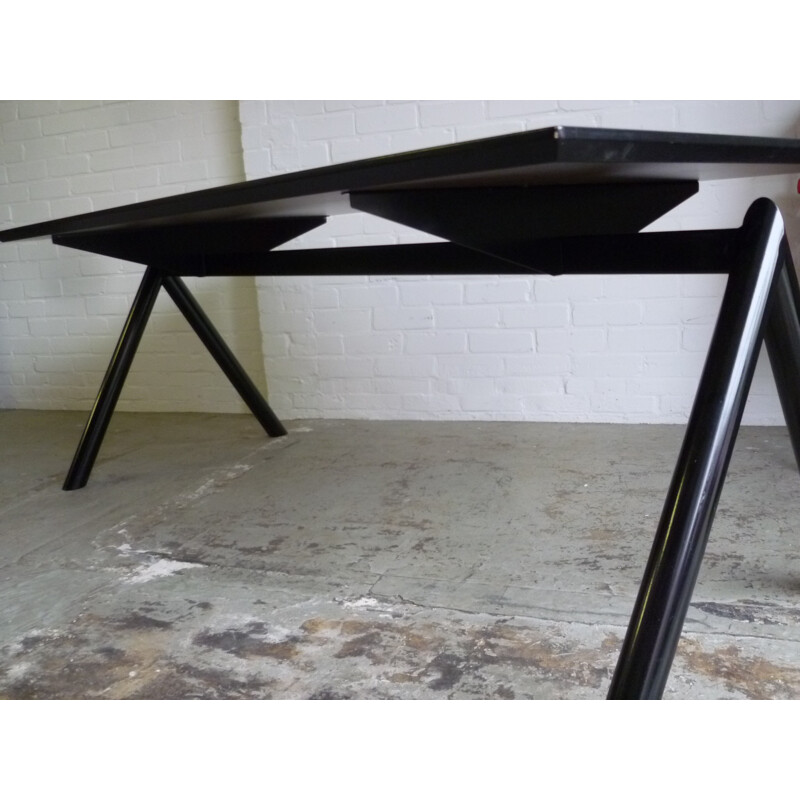 Table à repas en acier, bois et formica - 1980