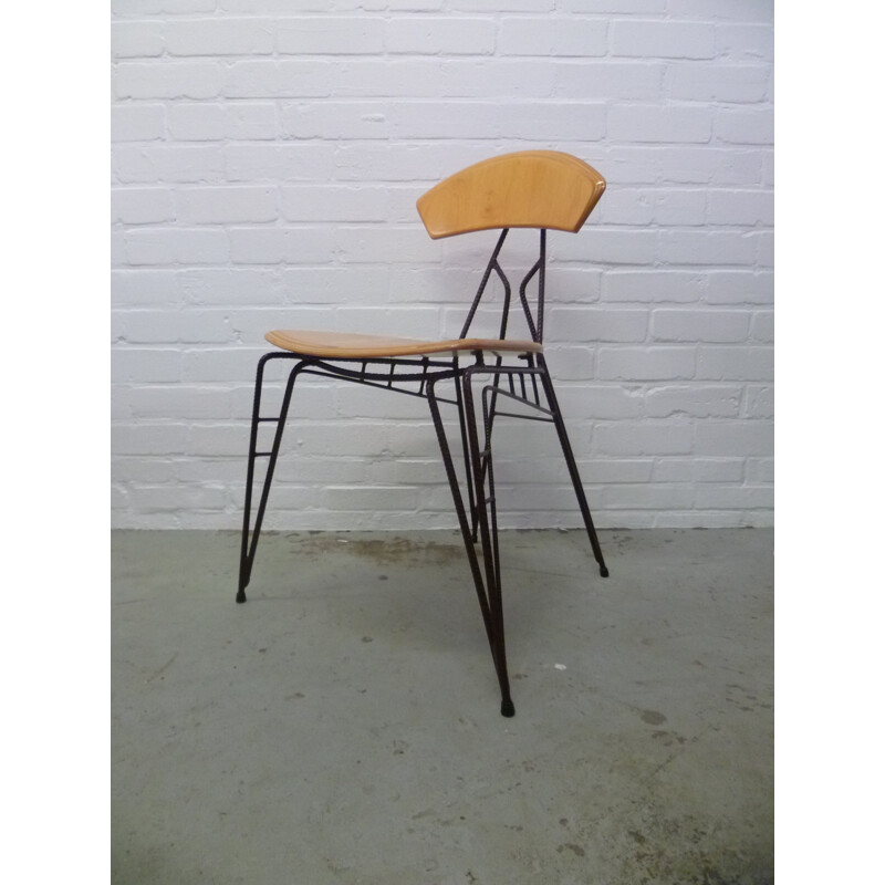 Industrial dining chair in laminated wood and steel, Jan STIGT - 1990s