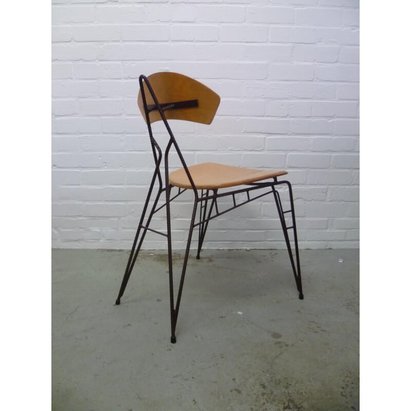 Industrial dining chair in laminated wood and steel, Jan STIGT - 1990s