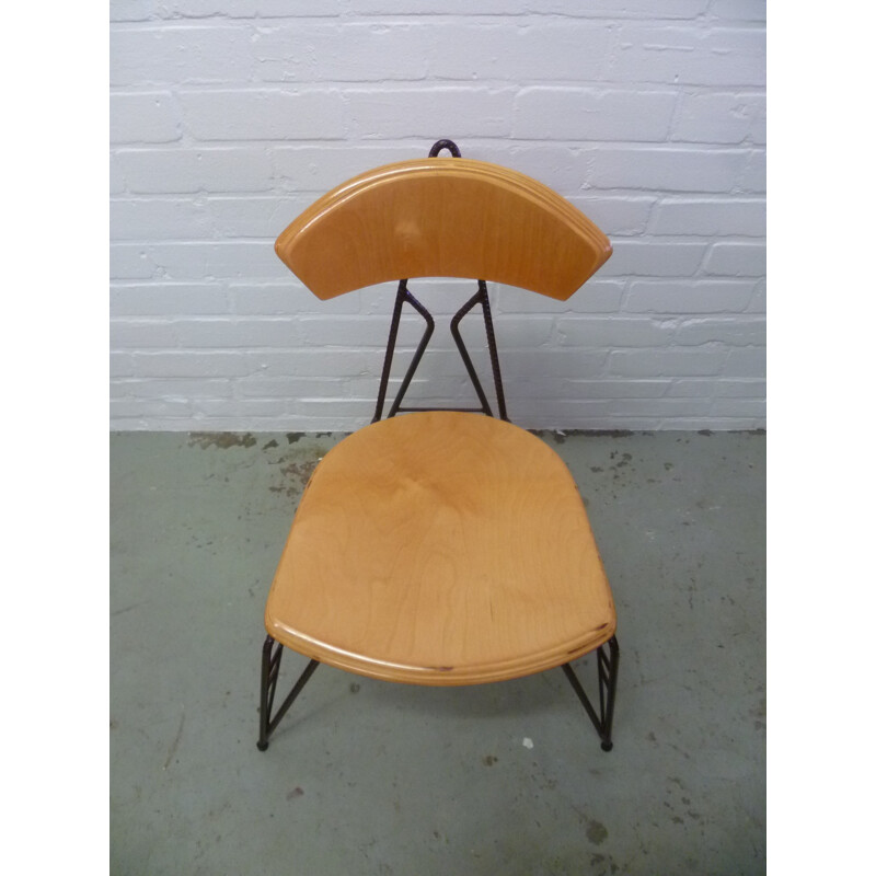 Chaise industrielle à repas en bois laminé et acier, Jan STIGT - 1990