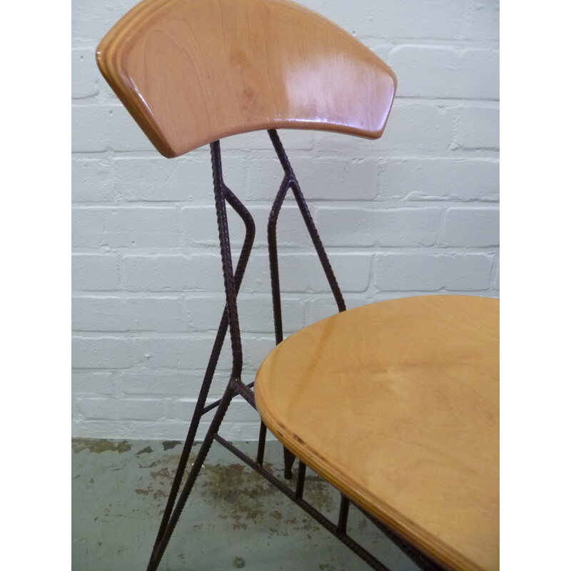 Industrial dining chair in laminated wood and steel, Jan STIGT - 1990s