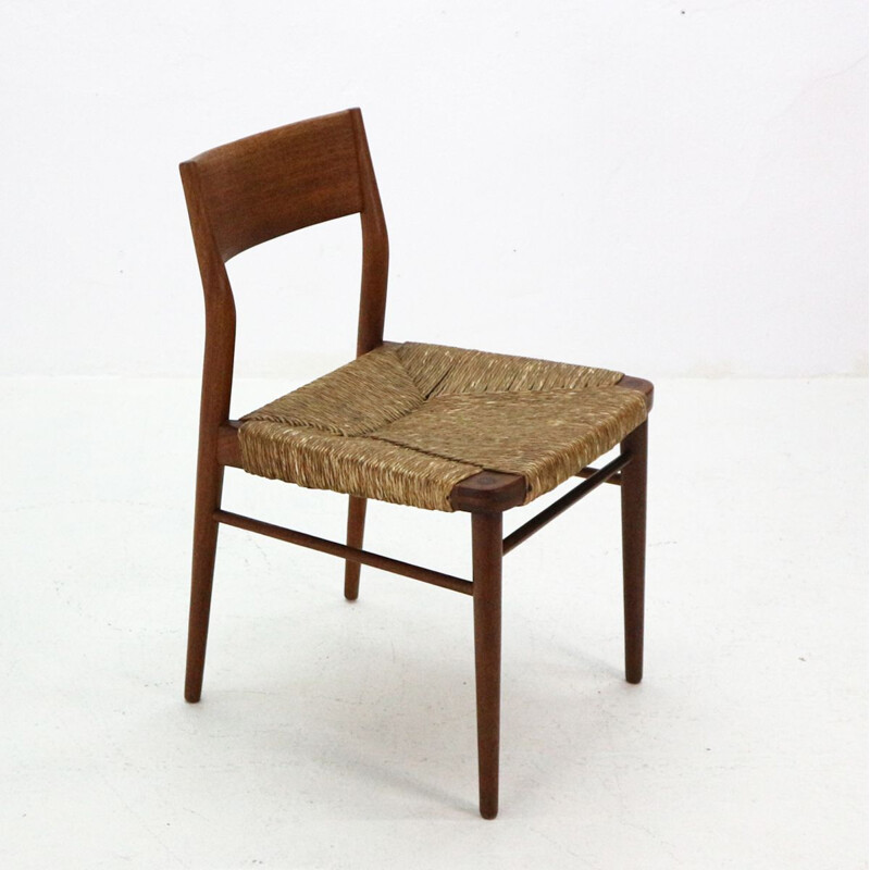 Set of 4 vintage chairs in teak and raffia model 351 by Georg Leowald for Wilkhahn