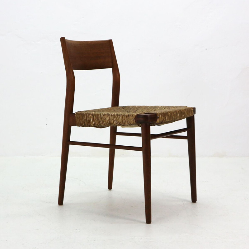 Set of 4 vintage chairs in teak and raffia model 351 by Georg Leowald for Wilkhahn