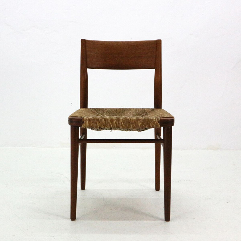 Set of 4 vintage chairs in teak and raffia model 351 by Georg Leowald for Wilkhahn