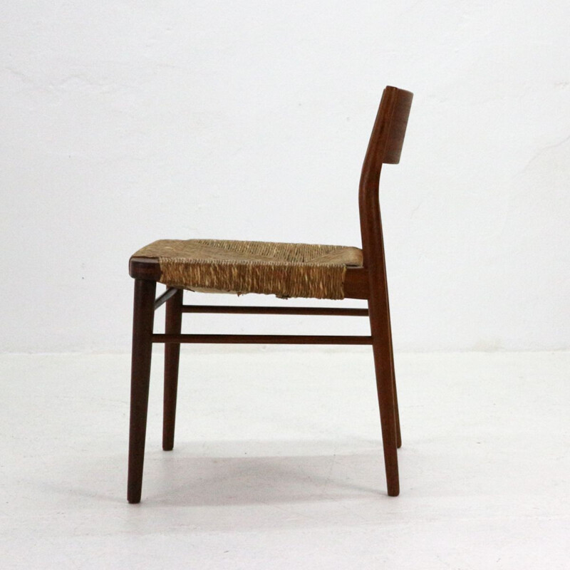 Set of 4 vintage chairs in teak and raffia model 351 by Georg Leowald for Wilkhahn