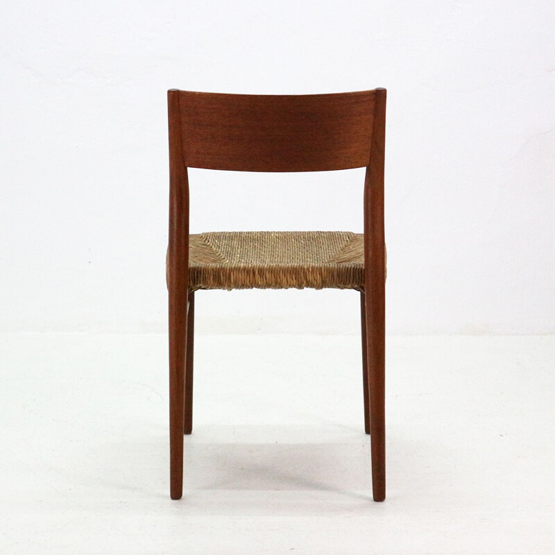 Set of 4 vintage chairs in teak and raffia model 351 by Georg Leowald for Wilkhahn