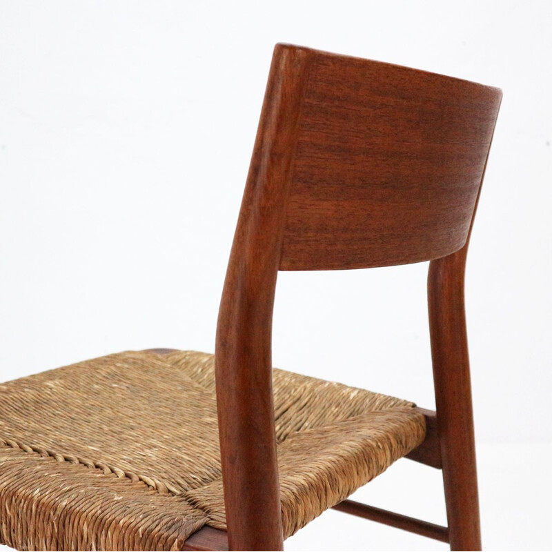 Set of 4 vintage chairs in teak and raffia model 351 by Georg Leowald for Wilkhahn