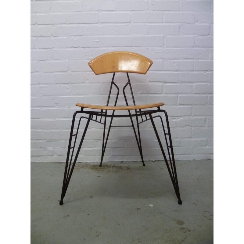 Industrial dining chair in laminated wood and steel, Jan STIGT - 1990s