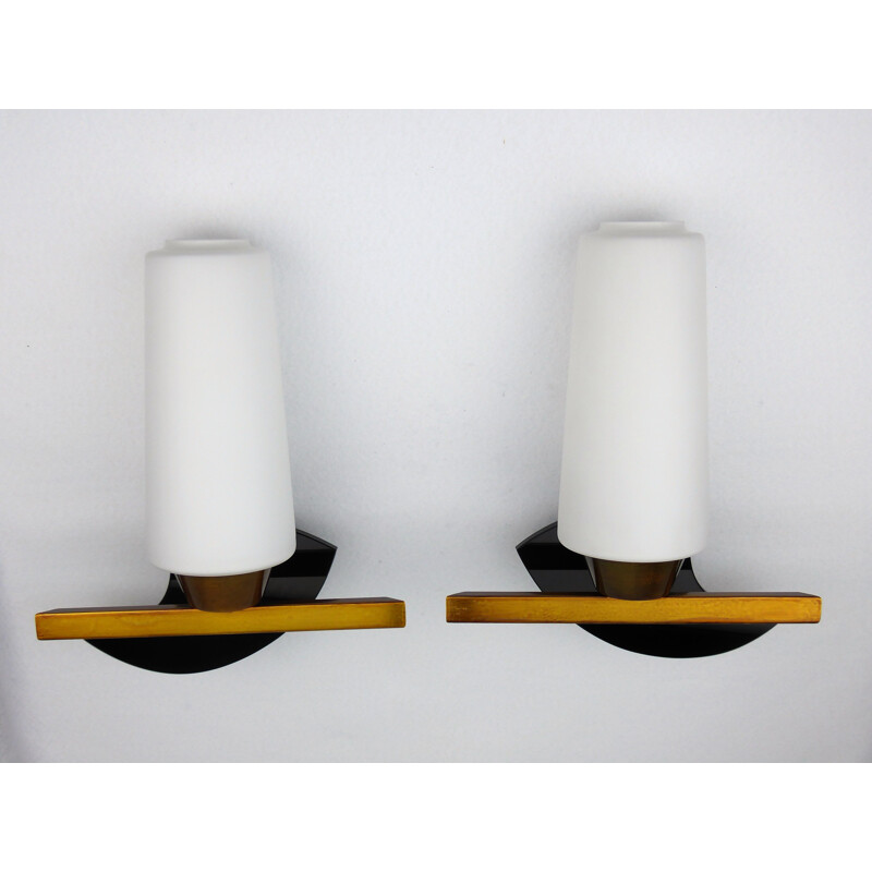 Pair of vintage bronze wall lights by Maison Arlus