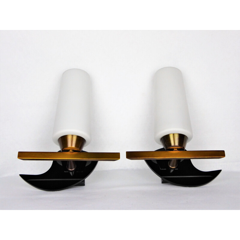 Pair of vintage bronze wall lights by Maison Arlus