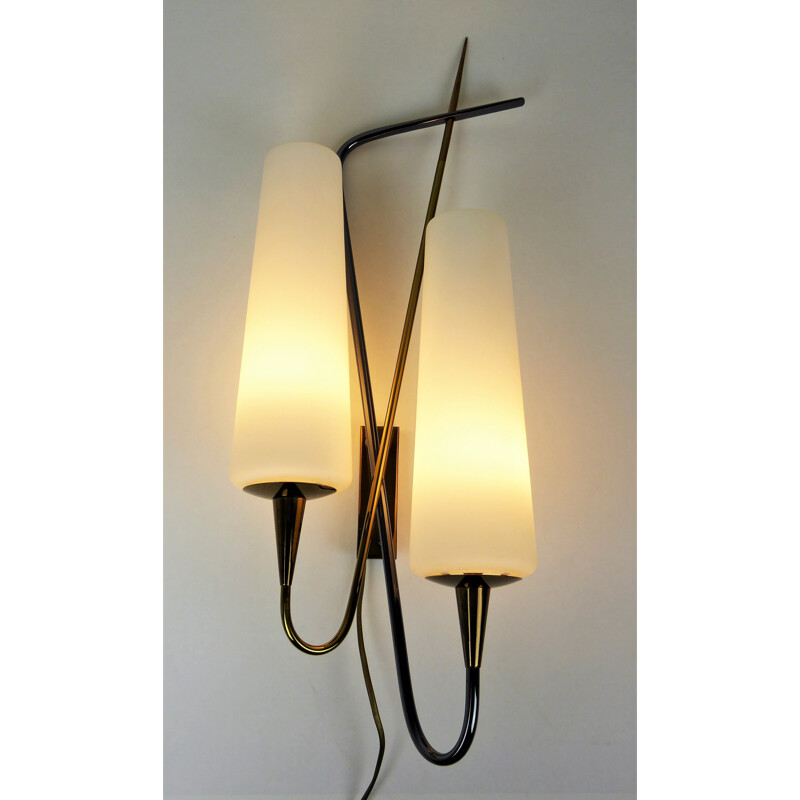 Vintage double wall light in brass by Maison Arlus