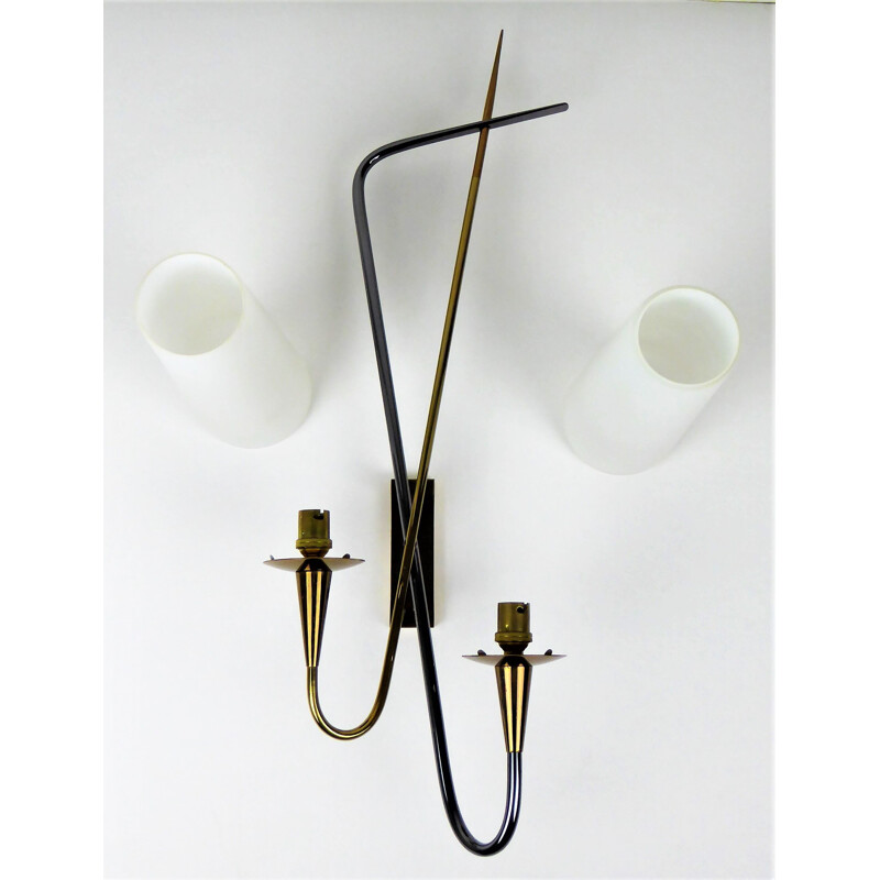 Vintage double wall light in brass by Maison Arlus