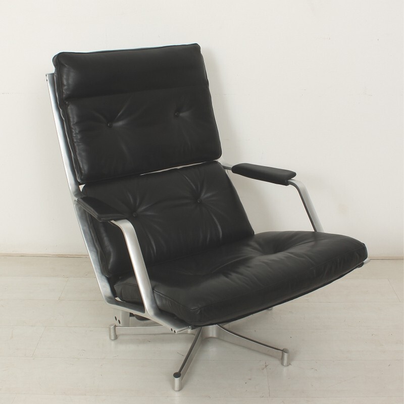 Fauteuil lounge FK85 en cuir noir et aluminium, Preben FABRICIUS & Jorgen KASTHOLM - 1960