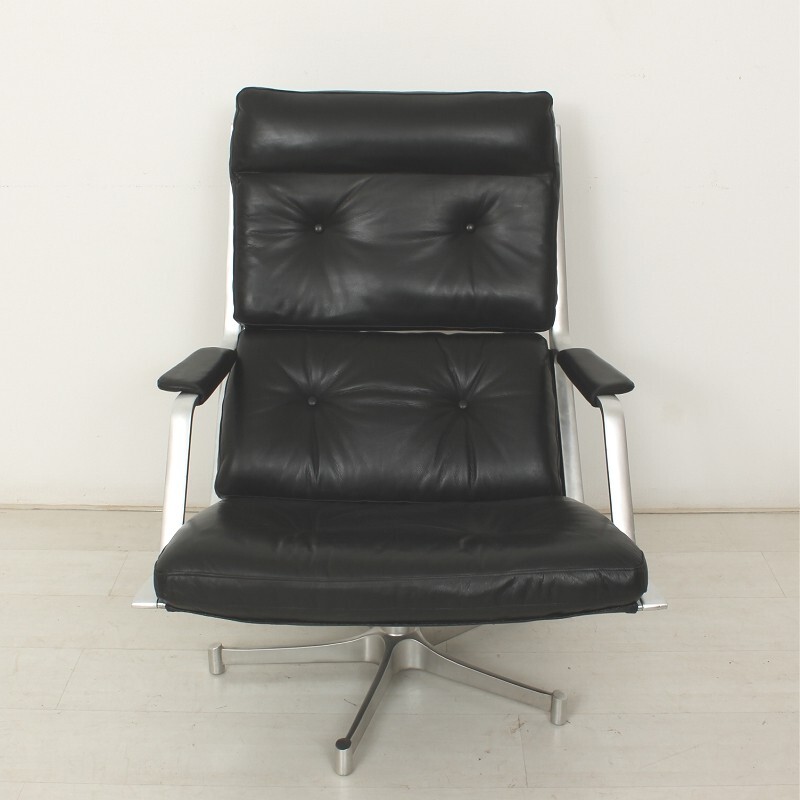 FK85 lounge chair in black leather and aluminum, Preben FABRICIUS & Jorgen KASTHOLM - 1960s