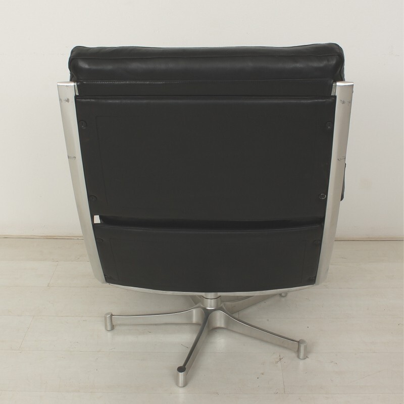 Fauteuil lounge FK85 en cuir noir et aluminium, Preben FABRICIUS & Jorgen KASTHOLM - 1960