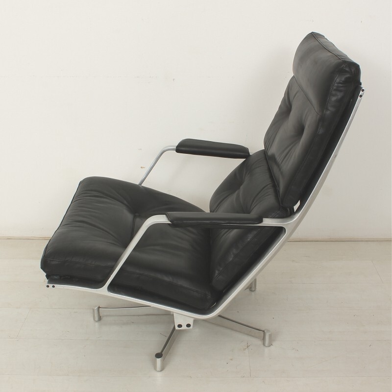 FK85 lounge chair in black leather and aluminum, Preben FABRICIUS & Jorgen KASTHOLM - 1960s