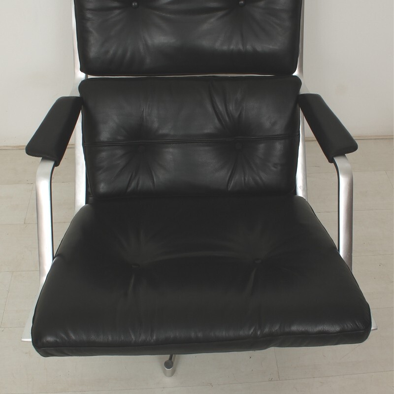 FK85 lounge chair in black leather and aluminum, Preben FABRICIUS & Jorgen KASTHOLM - 1960s