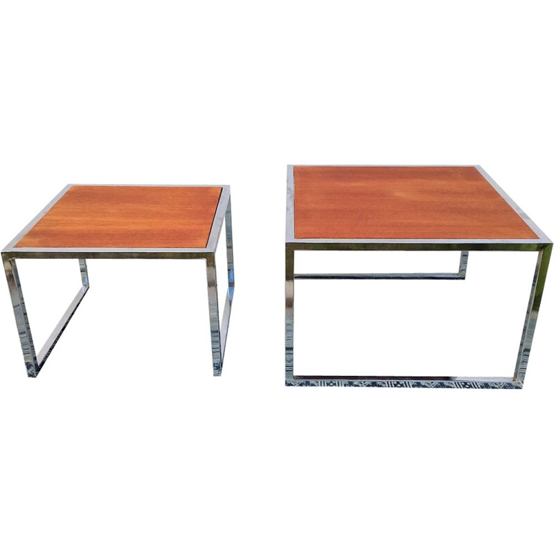 Pair of vintage nesting tables in teak and metal