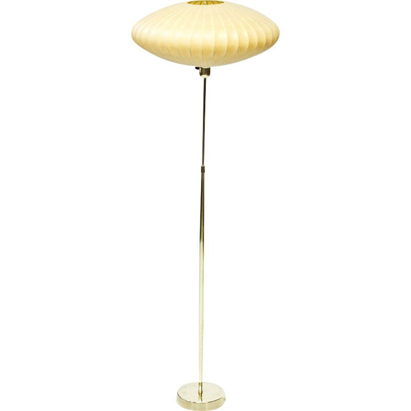 Scandinavian Floor Lamp in Brass & Cocoon Plastic by ASEA, Sweden, 1950s