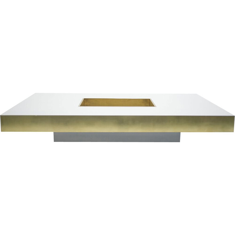 Vintage large coffee table in lacquered brass