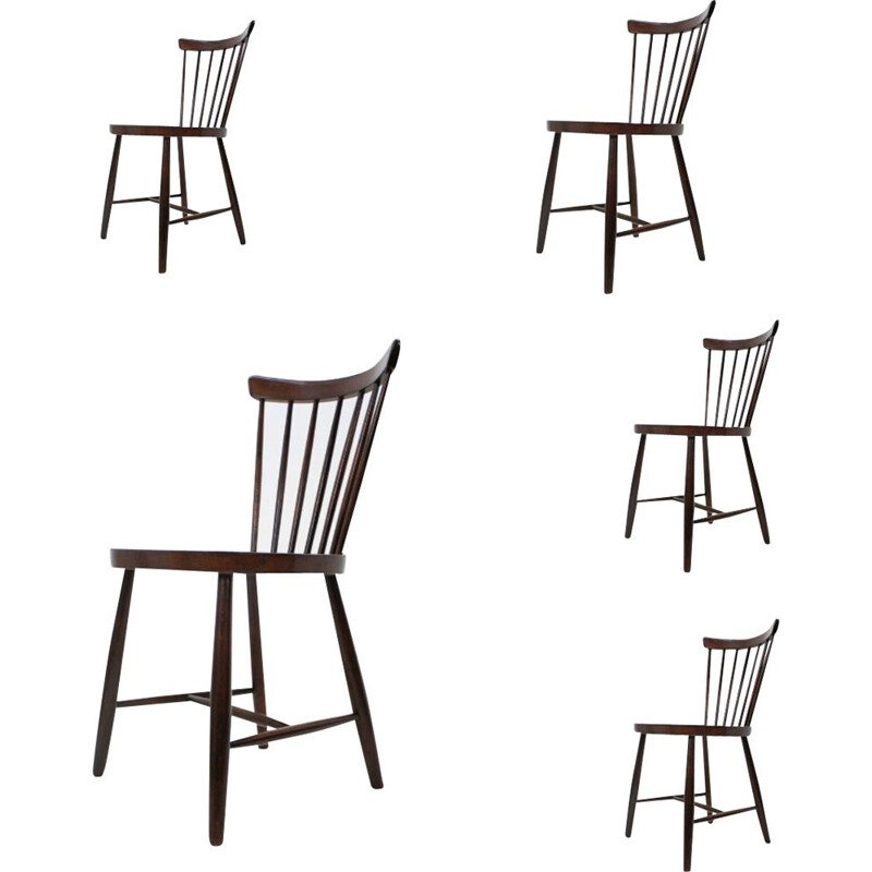 Set of 5 vintage wooden dining chairs "font-size:0.98em", 1960