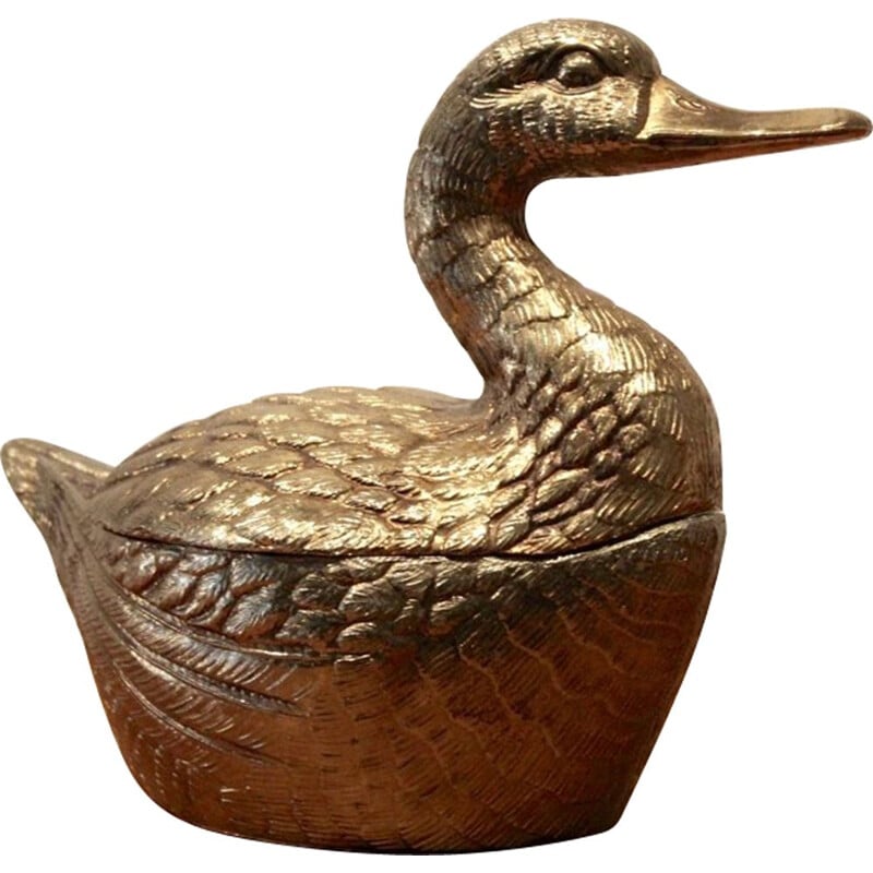 Vintage duck ice bucket in gilded brass, Belgium 1970