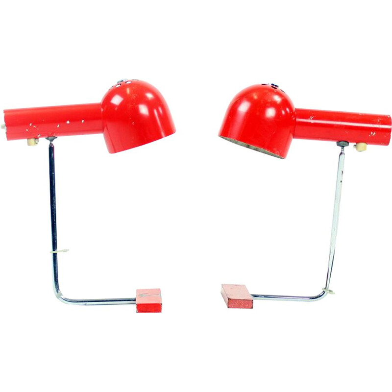 Pair of vintage red metal lamps by Josef Hurka