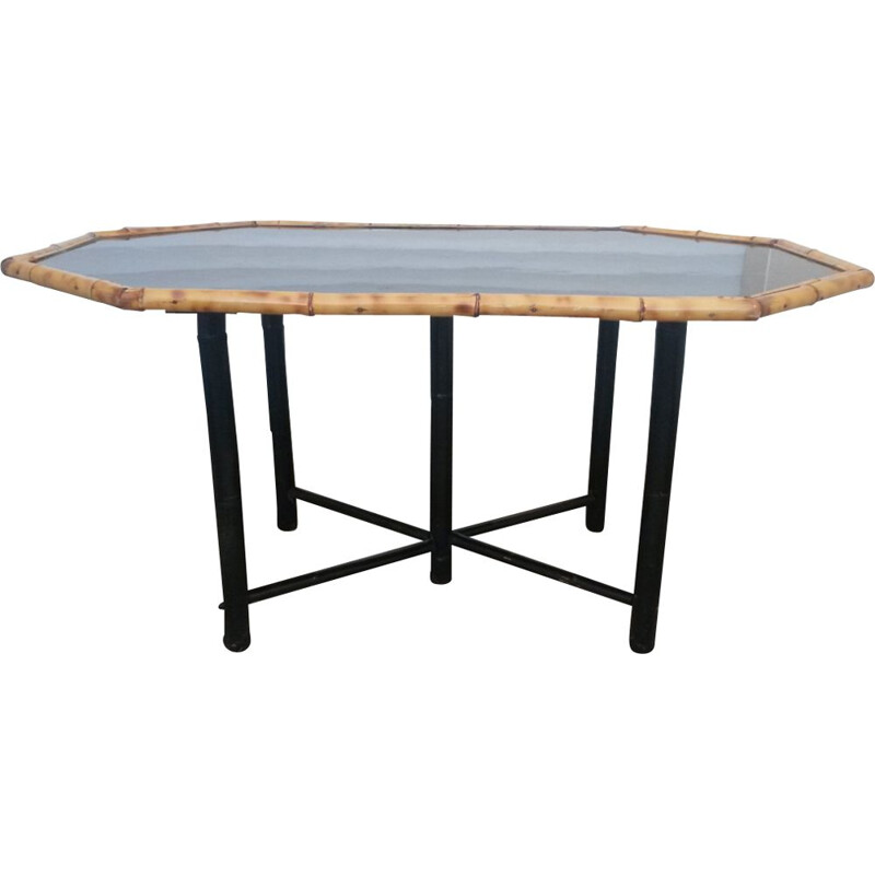 Vintage black dining table in bamboo