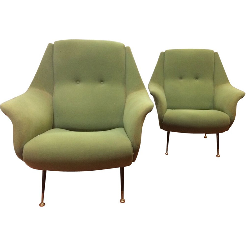 Paire de fauteuils verts vintage par Gio Ponti