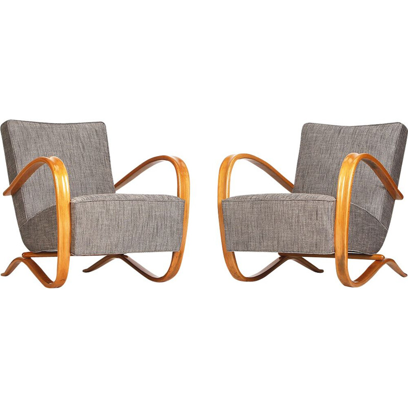 Pair of grey armchairs by Jindrich Halabala for UP Zavody