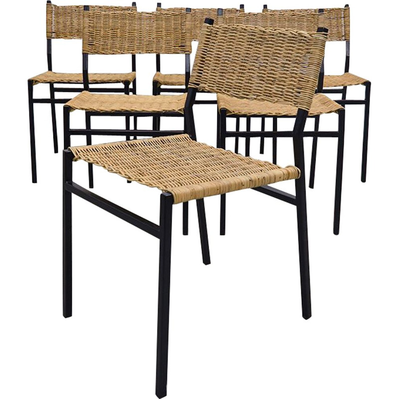 Set of 6 dining chairs in wicker by Martin Visser