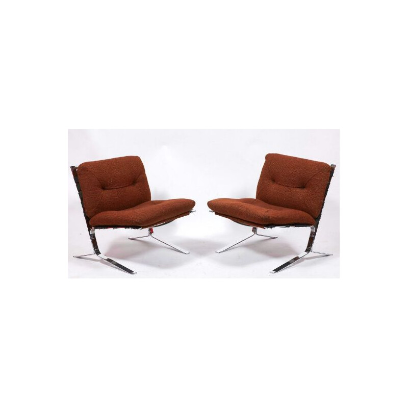 Pair of brown fabric armchairs by Olivier Mourgue