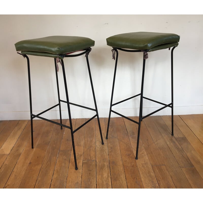 Set of 2 vintage bar stools in leatherette