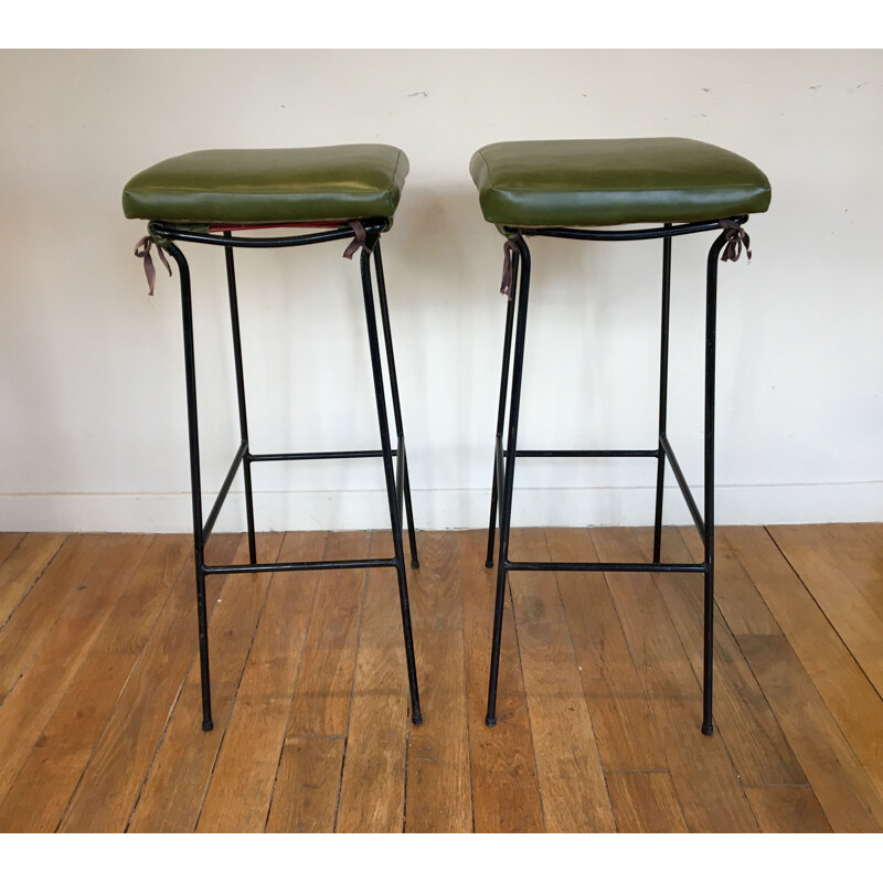 Set of 2 vintage bar stools in leatherette