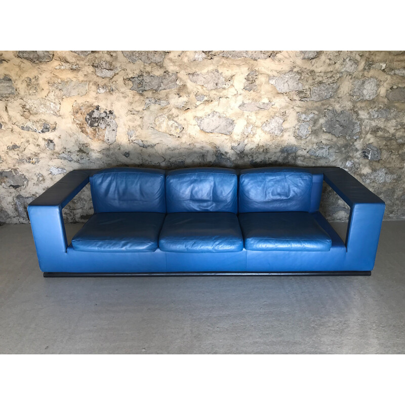 Canapé 3 places vintage en cuir bleu par Paolo Piva pour De Sede