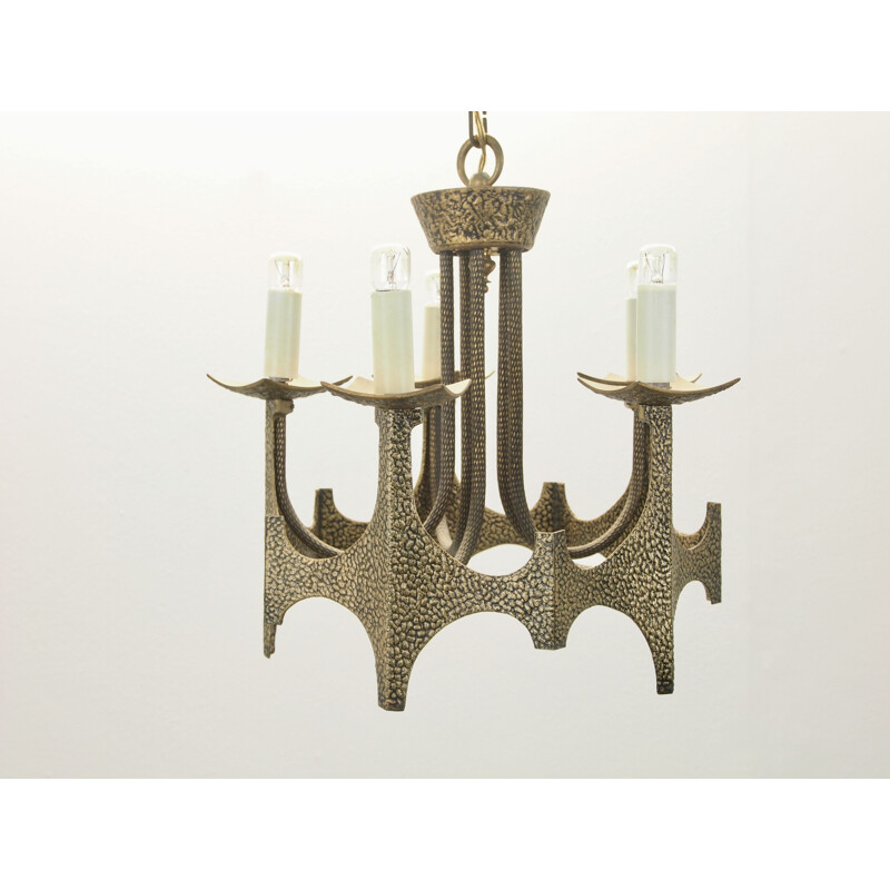 Vintage brutalist brass chandelier by Moe Bridges