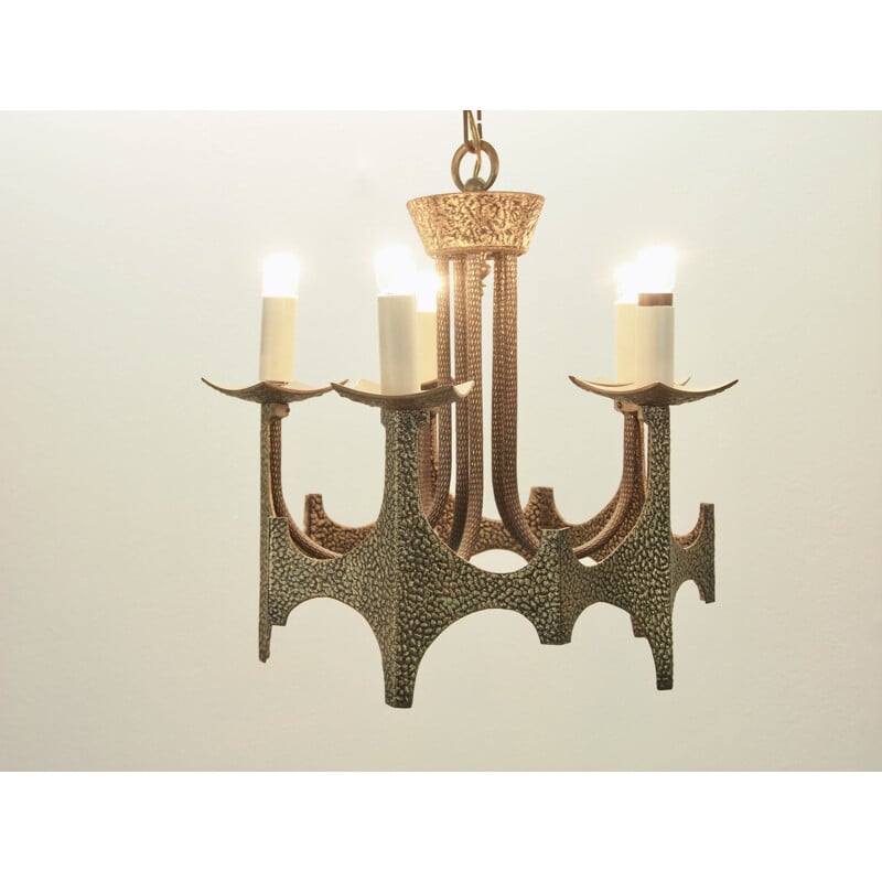 Vintage brutalist brass chandelier by Moe Bridges