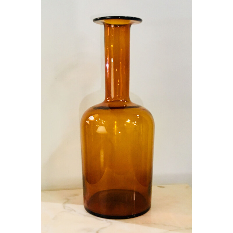 Grand vase vintage Gulwase en verre ambré par Otto Brauer pour Holmegaard
