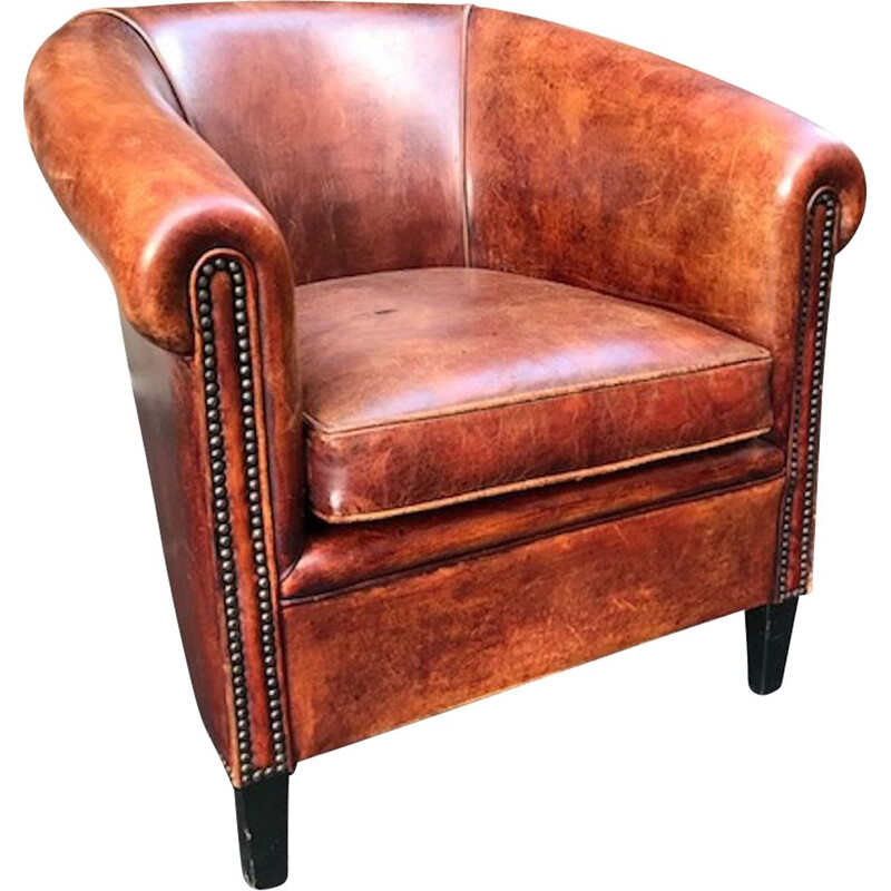 Vintage Club armchair in brown leather