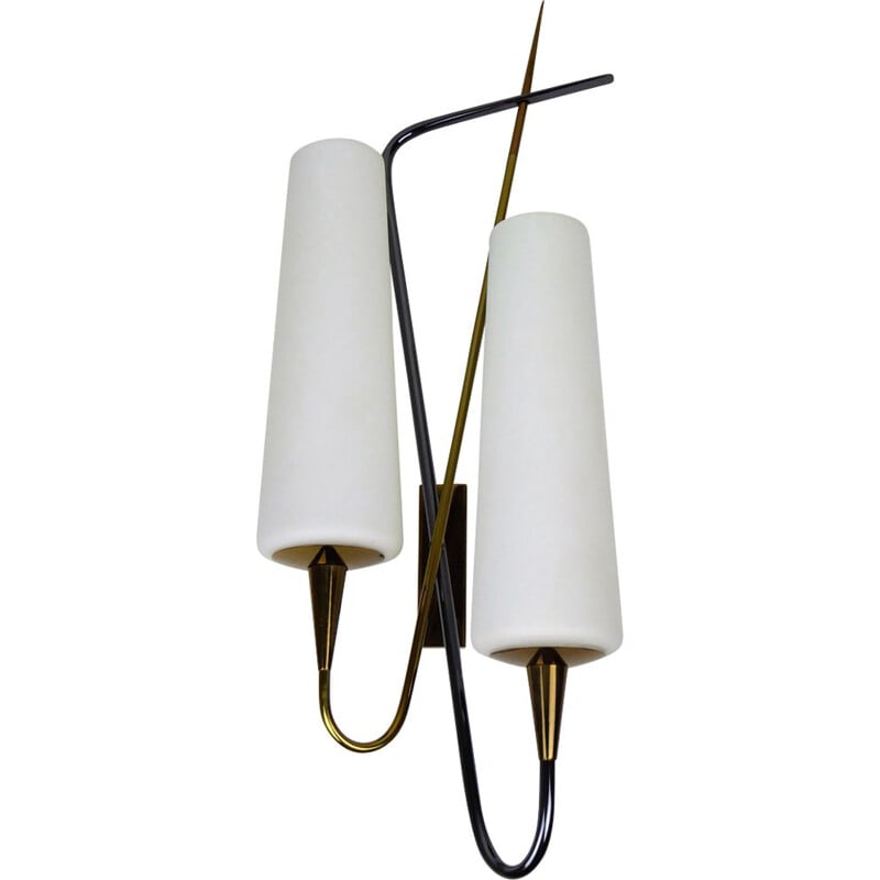 Vintage double wall light in brass by Maison Arlus