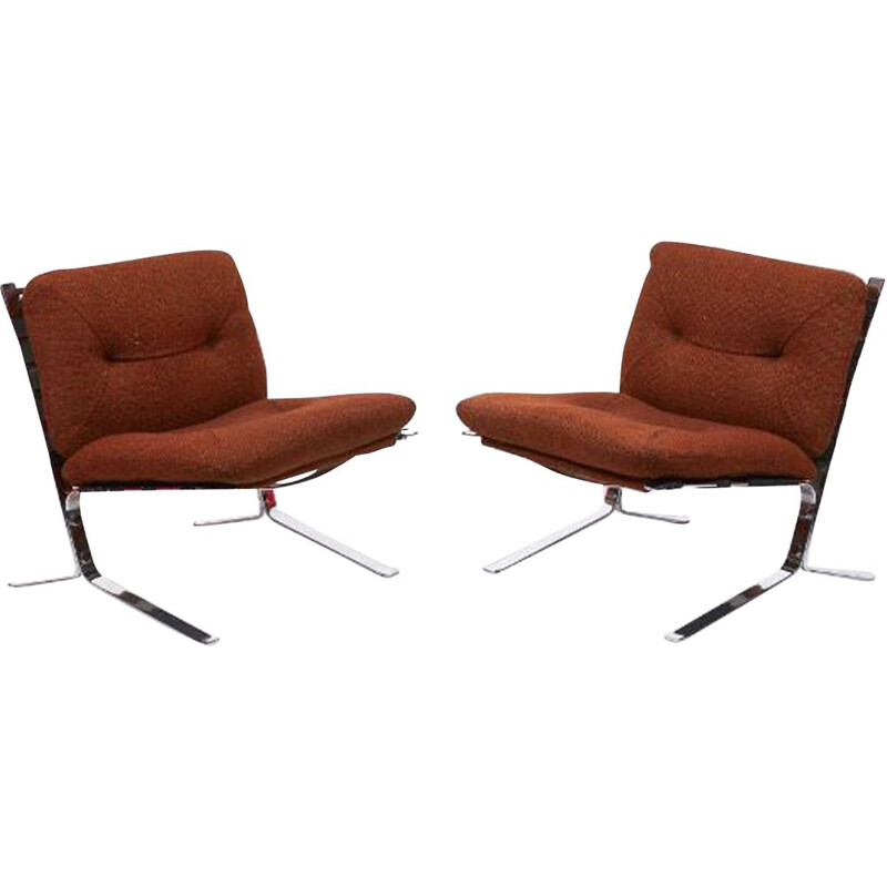 Pair of brown fabric armchairs by Olivier Mourgue