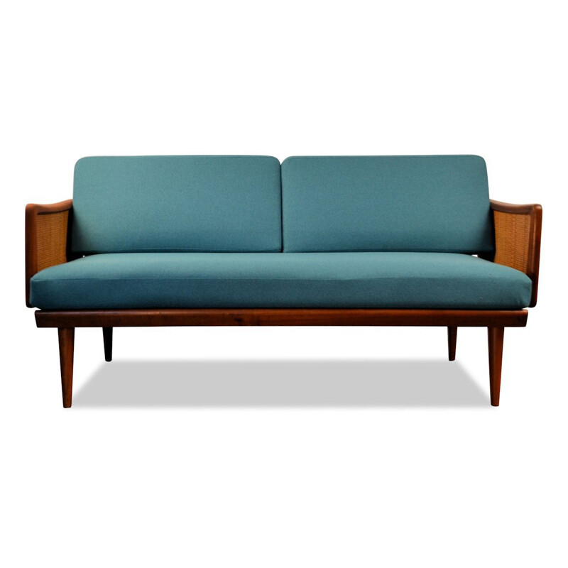 Vintage blue 2-seater sofa in teak by Peter Hvidt & Orla Mølgaard