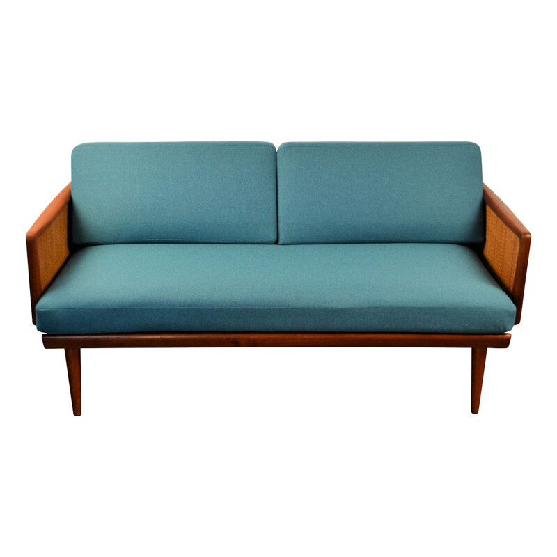 Vintage blue 2-seater sofa in teak by Peter Hvidt & Orla Mølgaard
