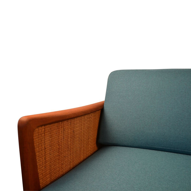 Vintage blue 2-seater sofa in teak by Peter Hvidt & Orla Mølgaard