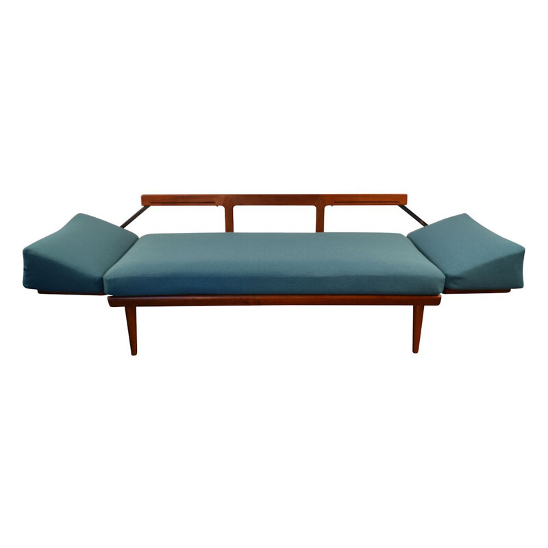 Vintage blue 2-seater sofa in teak by Peter Hvidt & Orla Mølgaard