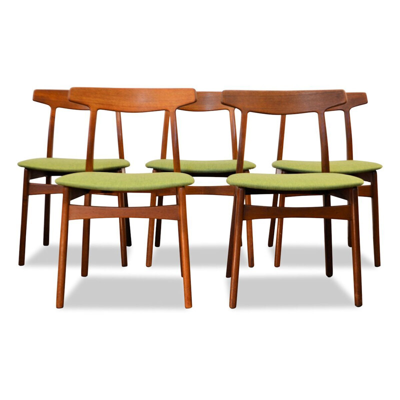 Set of 5 vintage dining chairs in teak by Henning Kjaernulf