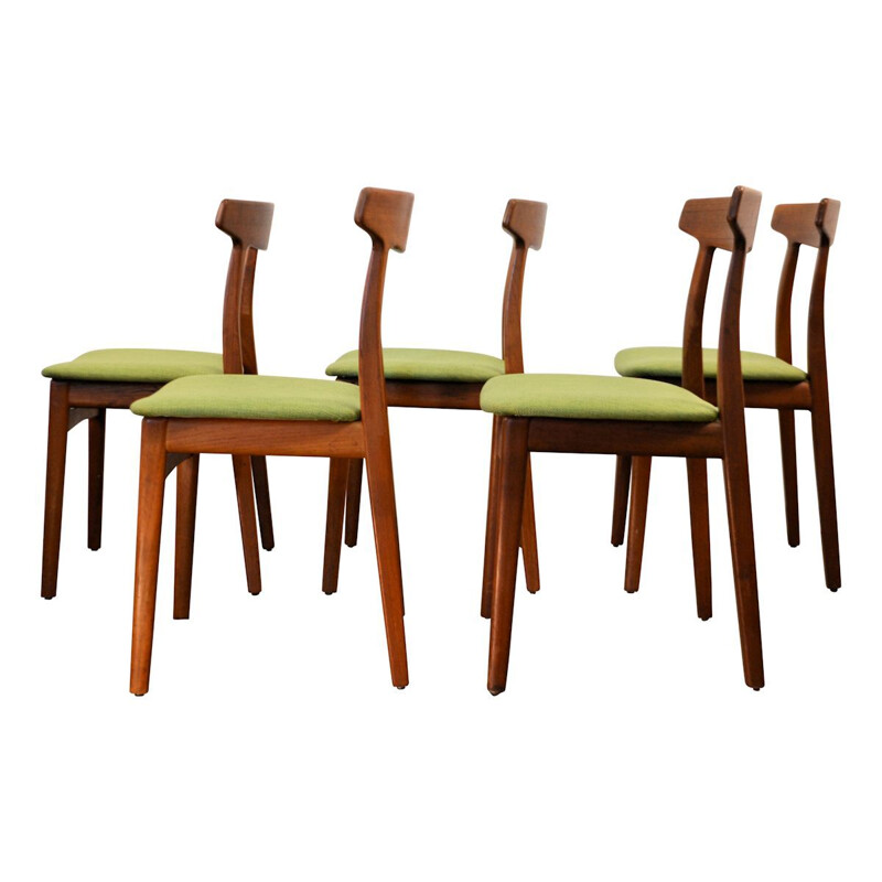 Set of 5 vintage dining chairs in teak by Henning Kjaernulf