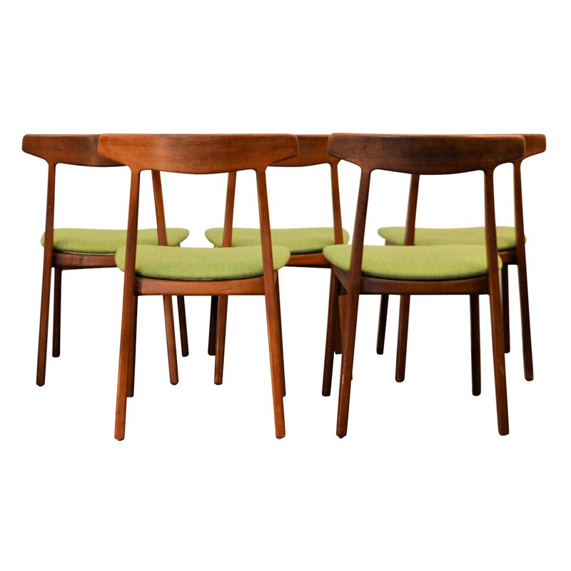 Set of 5 vintage dining chairs in teak by Henning Kjaernulf