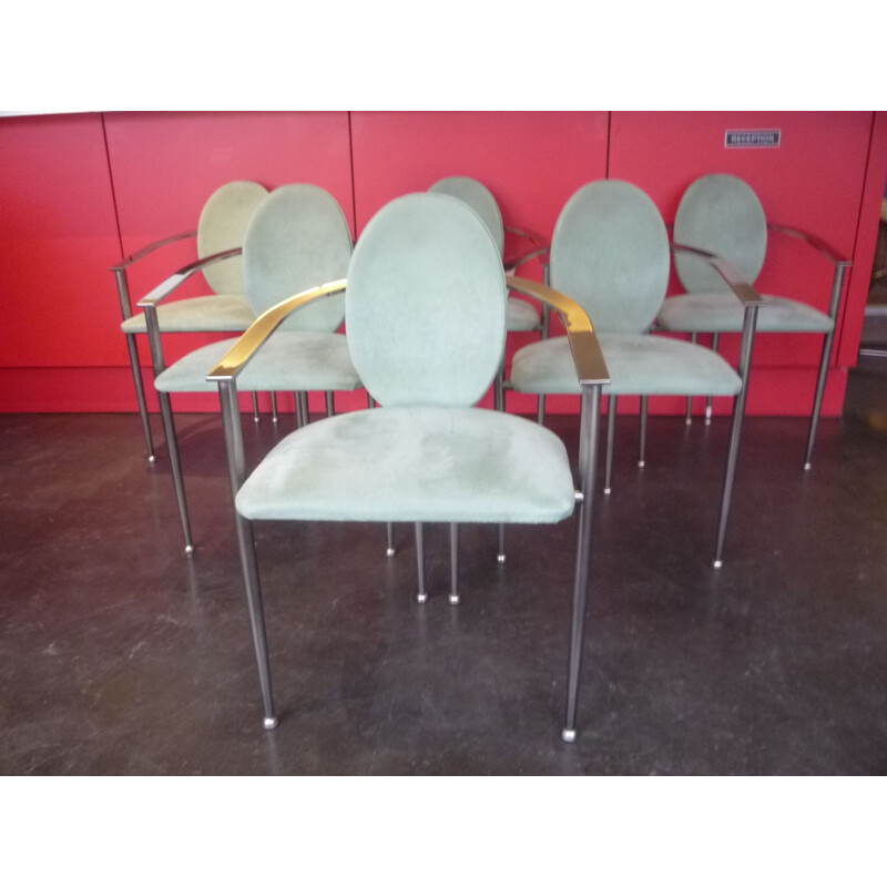 Suite van 6 vintage stalen fauteuils van Belgo chrom